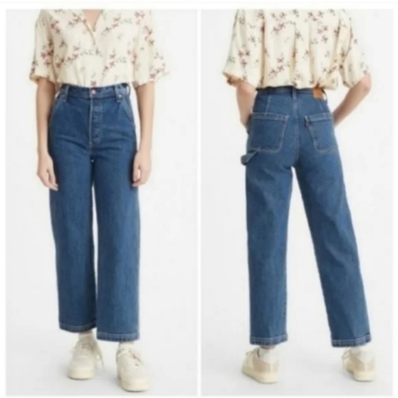 Levi's Ribcage Ankle Utility Cargo Straight Leg Jeans Nine Five Carpenter Pants - Picture 11 of 11